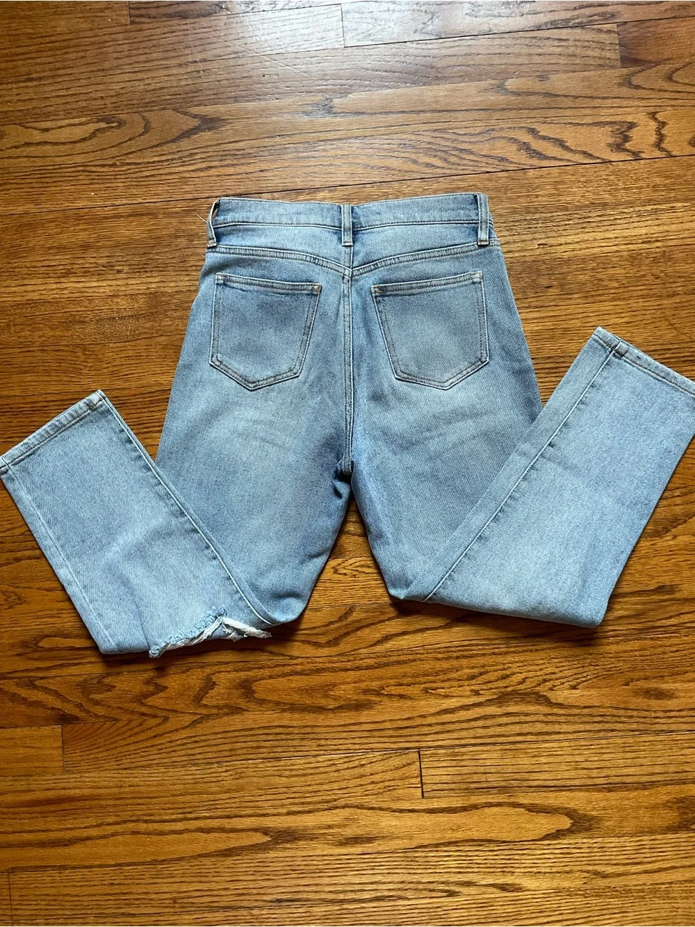 Celebrity Pink Blue Denim Jeans with Gold Accent Button
